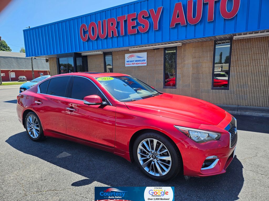 Dynamic Sunstone Red 2021 INFINITI Q50 3.0t Luxe AWD Sedan All-Wheel Drive 7-Speed Automatic Overdrive