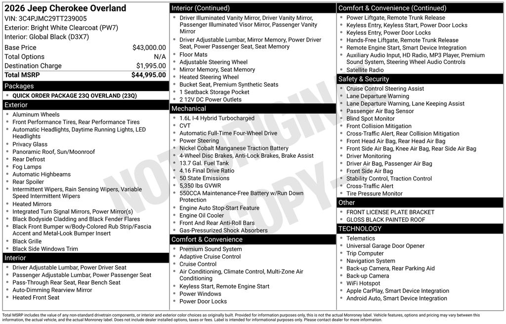 new 2026 Jeep Cherokee car, priced at $40,245
