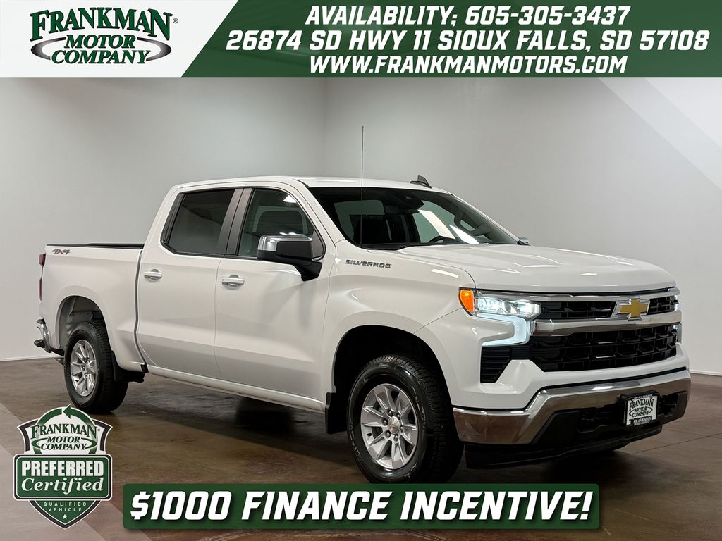 Summit White 2025 Chevrolet Silverado 1500 LT Crew Cab 4WD Pickup Truck Four-Wheel Drive Automatic