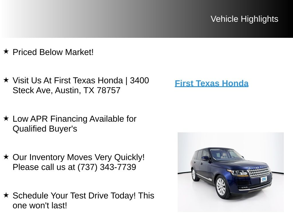 Used Car 2017 Land Rover Range Rover  3.0l V6 Supercharged Hse For Sale Under $25,000 In Austin, Texas