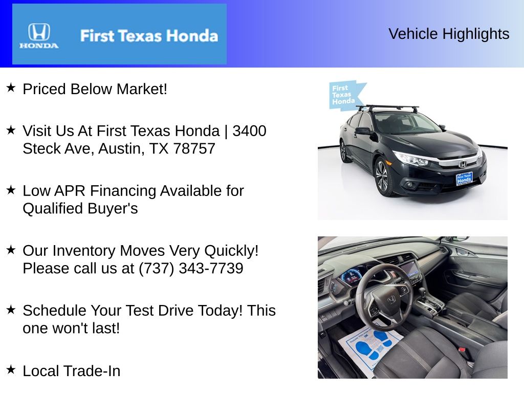 Used Car 2017 Honda Civic  Ex-t For Sale Under $15,000 In Austin, Texas