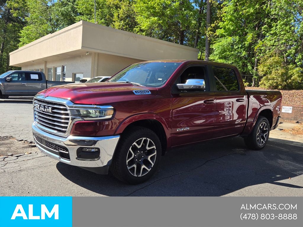 Delmonico Red Pearlcoat 2025 RAM 1500 Laramie Crew Cab 4WD Pickup Truck Four-Wheel Drive 8-Speed Automatic