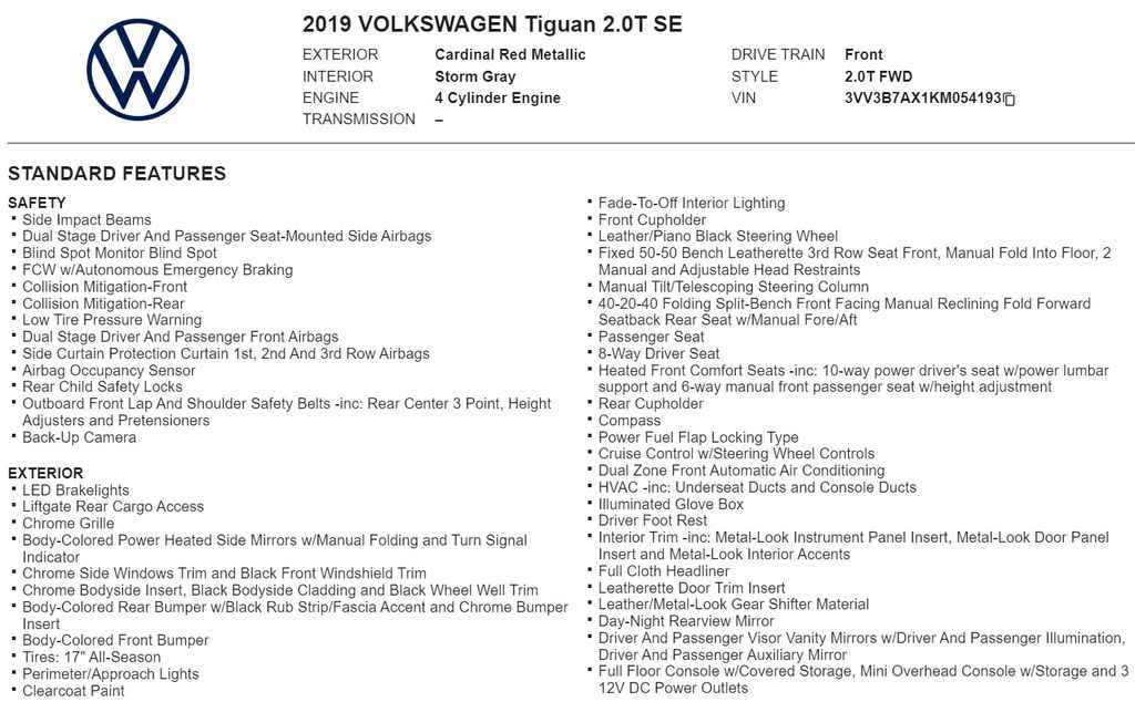 2019 Volkswagen Tiguan 2.0T SE 20