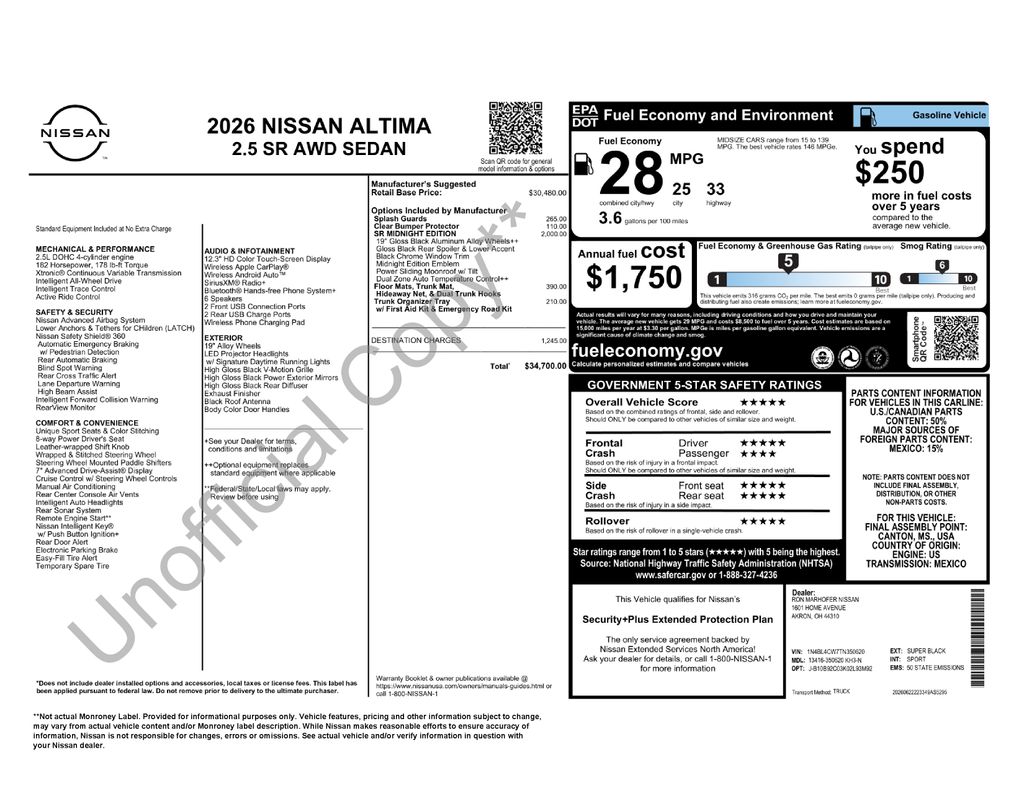 2026 Nissan Altima 2.5 SR Black at South Hills Kia
