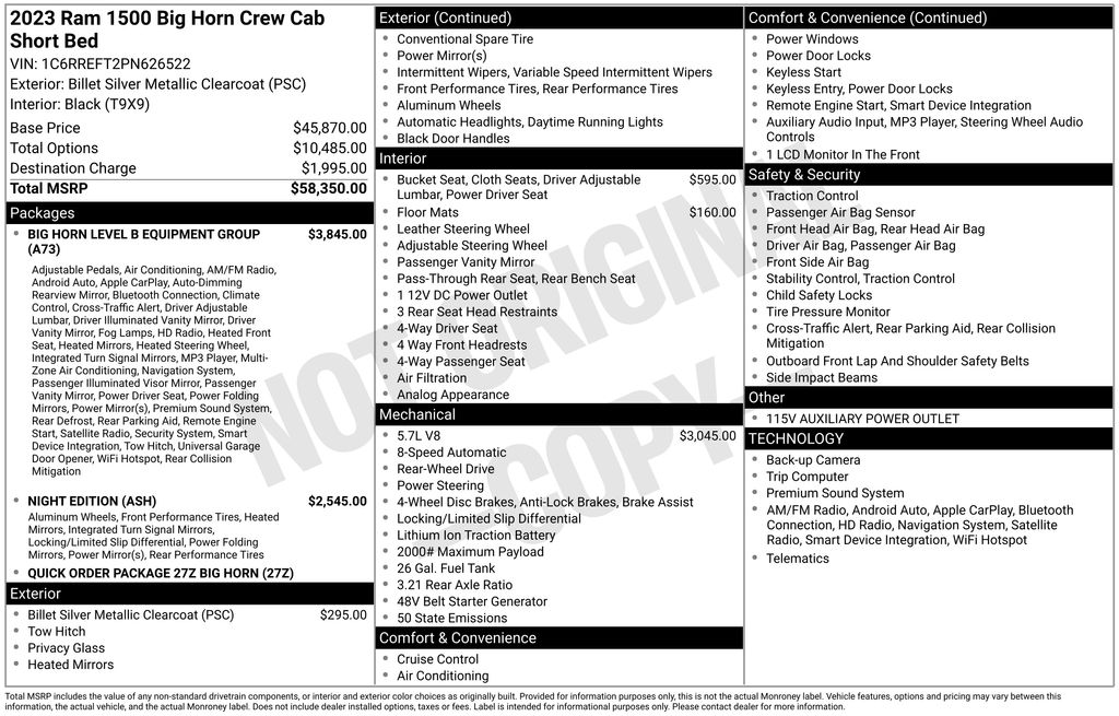 Used Car 2023 Ram 1500  Big Horn/lone Star For Sale Under $40,000 In Austin, Texas