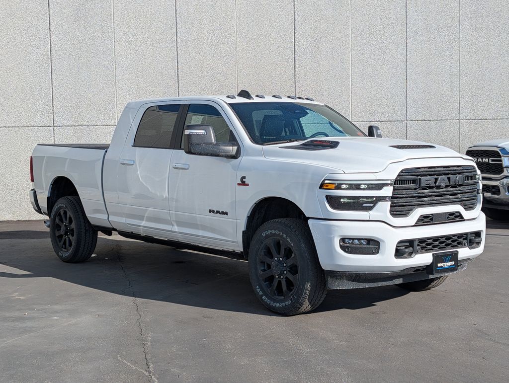 Bright White Clearcoat 2026 RAM 3500 Laramie Mega Cab 4WD Pickup Truck Four-Wheel Drive 8-Speed Automatic