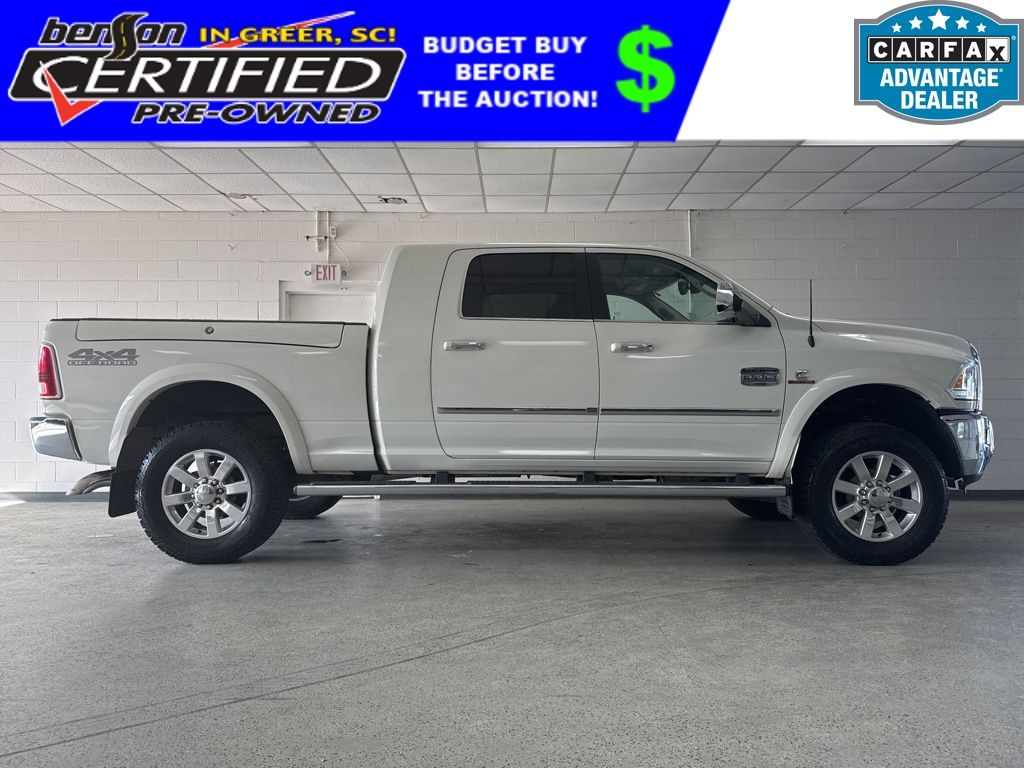 Pearl White 2018 RAM 2500 Laramie Longhorn Mega Cab 4WD Pickup Truck Four-Wheel Drive 6-Speed Automatic