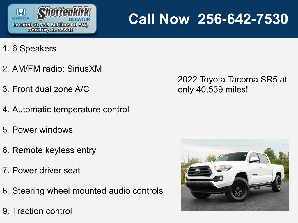 Used 2022 Toyota Tacoma SR5 with VIN 3TYCZ5AN2NT088844 for sale in Decatur, AL