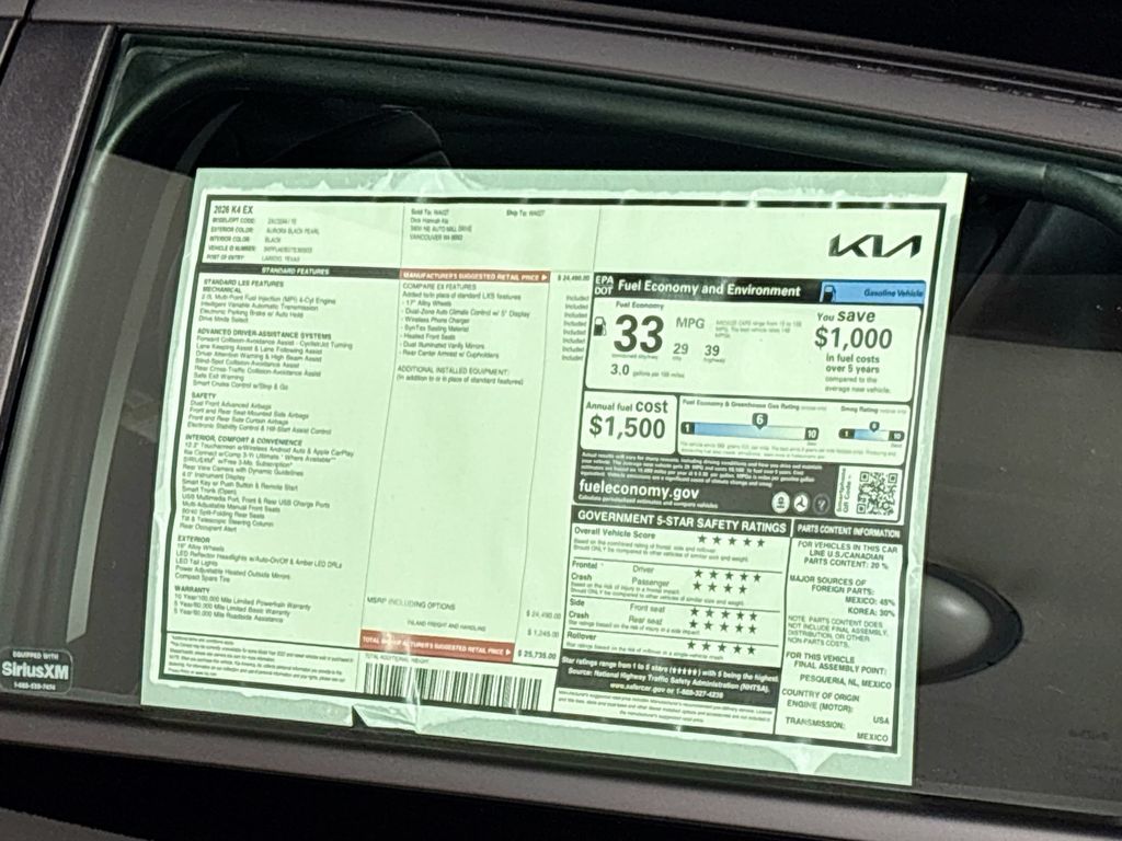 2026 Kia K4 EX