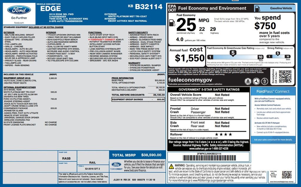 2019 Ford Edge SEL White at DeMontrond Gulf Freeway