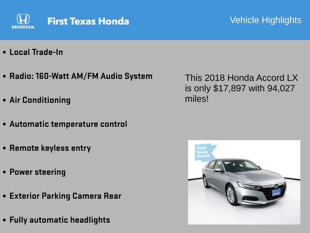 2018 Honda Accord  Lx In Austin, Texas