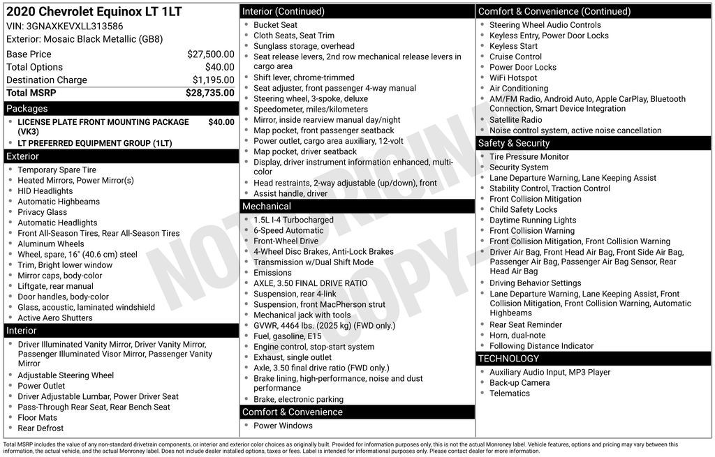 Used 2020 Chevrolet Equinox LT 4D Sport Utility