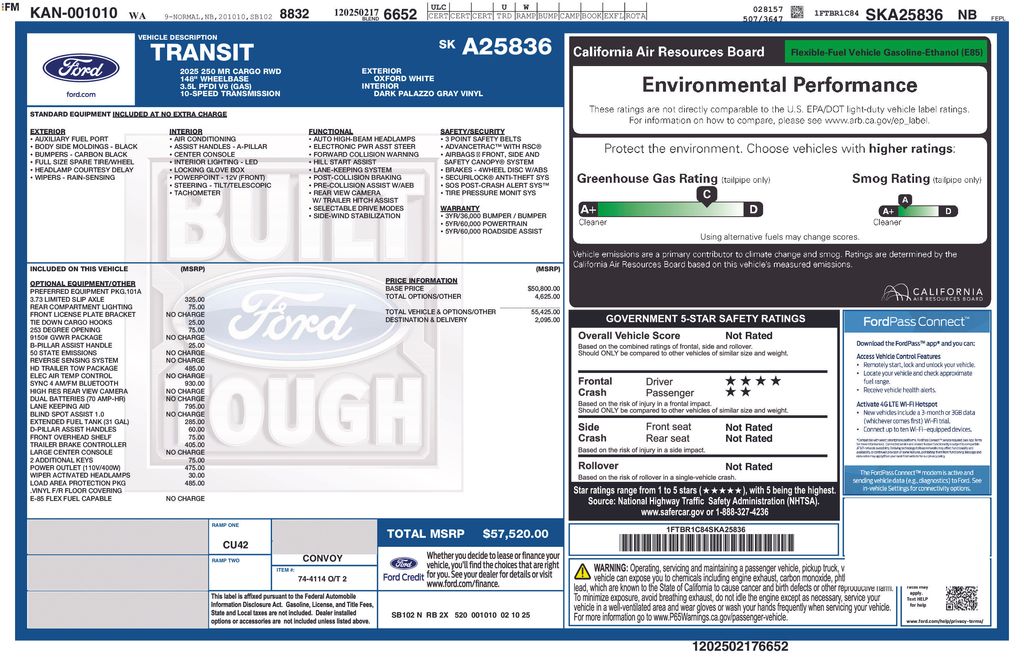 New 2025 Ford Transit Cargo Van 148 WB Long 250 Medium Roof