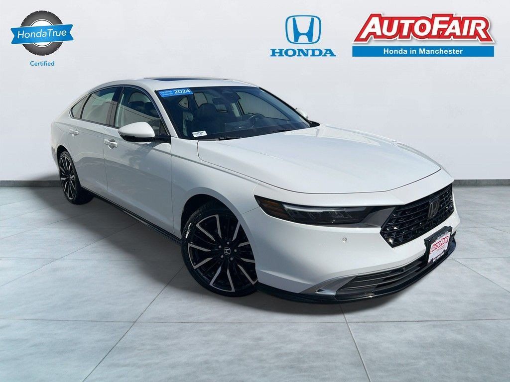 White 2024 Honda Accord Hybrid Sedan Front-Wheel Drive Continuously Variable Transmission
