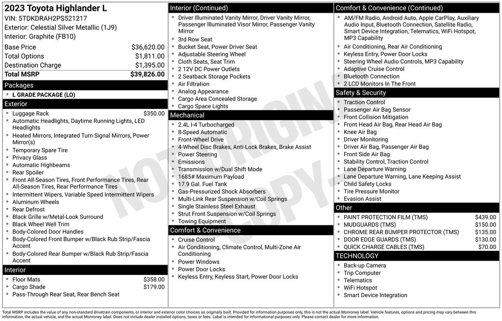 Used Car 2023 Toyota Highlander  L For Sale Under $35,000 In Austin, Texas