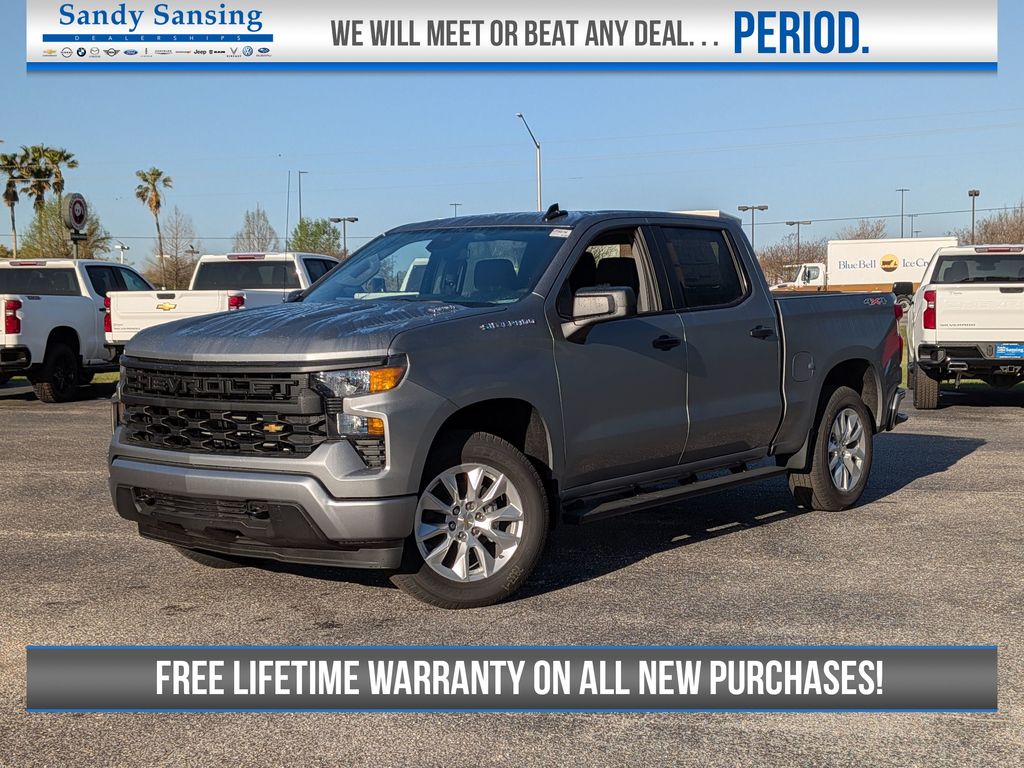Sterling Gray Metallic 2026 Chevrolet Silverado 1500 Custom Crew Cab 4WD Pickup Truck Four-Wheel Drive 8-Speed Automatic
