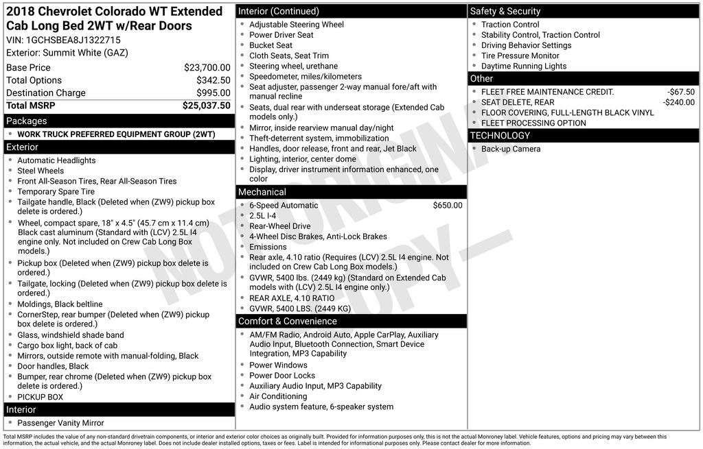 2018 Chevrolet Colorado Work Truck White at Group 1 GMC Buick South