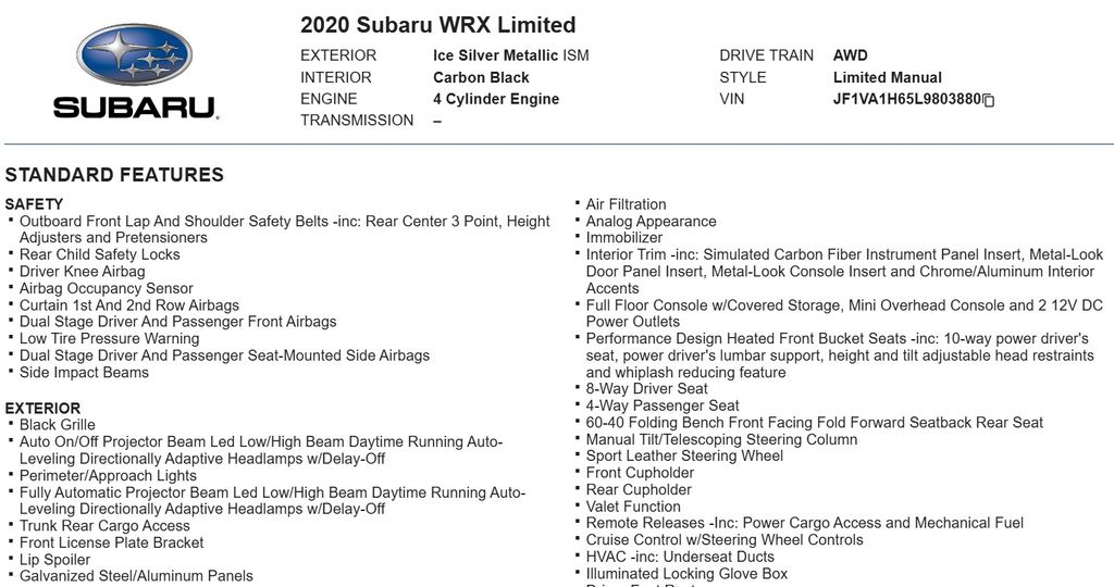 2020 Subaru WRX Limited 20