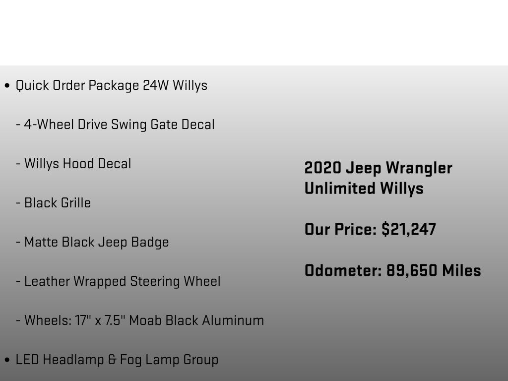2020 Jeep Wrangler Unlimited Willys Gray at Spitzer Acura