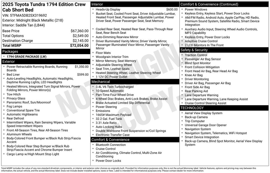 Used Car 2025 Toyota Tundra  1794 For Sale Under $70,000 In Austin, Texas