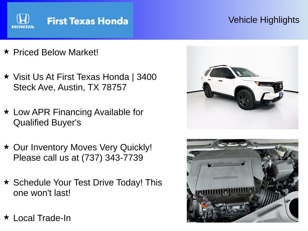 New Car 2025 Honda Pilot  Trailsport For Sale Under $60,000 In Austin, Texas
