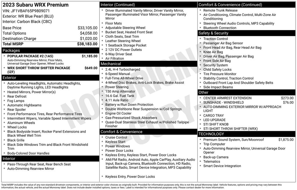 Used Car 2023 Subaru Wrx  Premium For Sale Under $30,000 In Austin, Texas