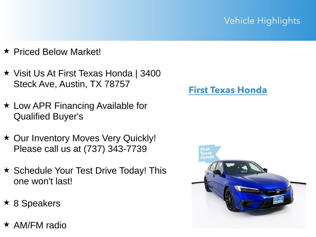Used Car 2023 Honda Civic  Sport For Sale Under $25,000 In Austin, Texas