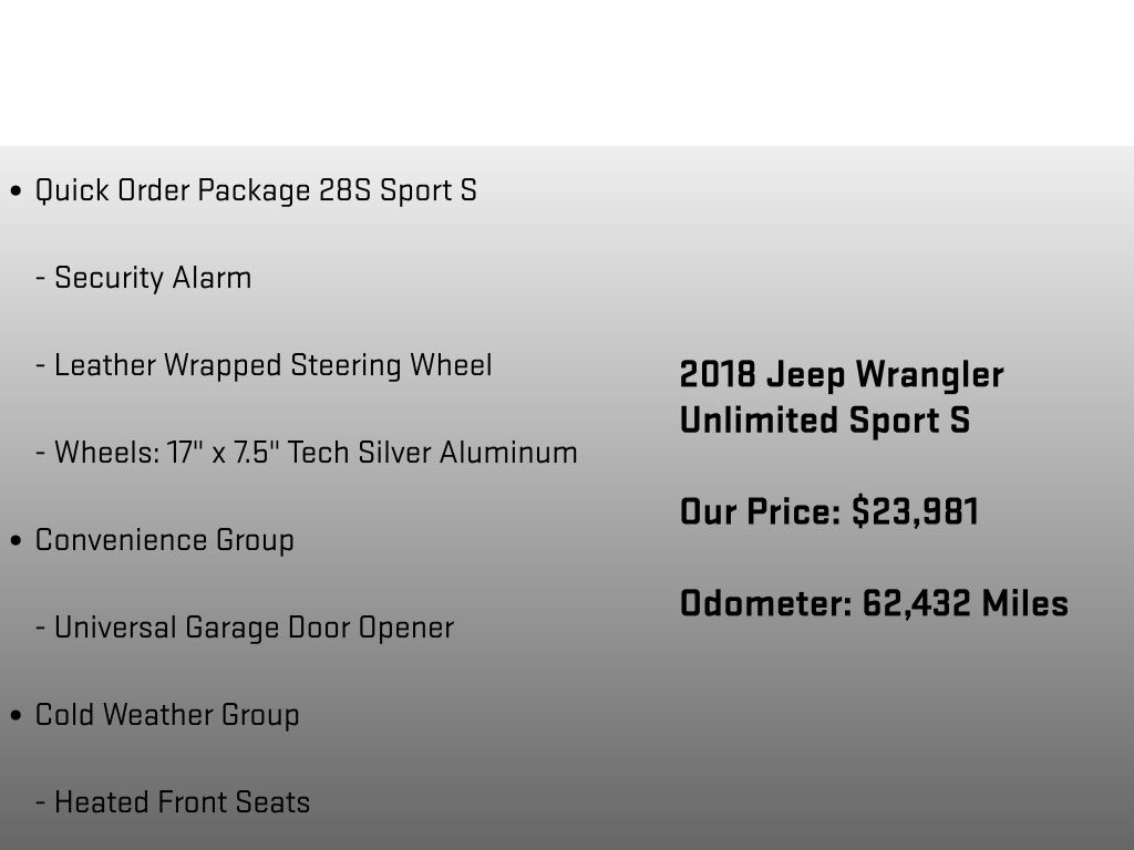 2018 Jeep Wrangler Unlimited Sport S Blue at Rochrich Mazda