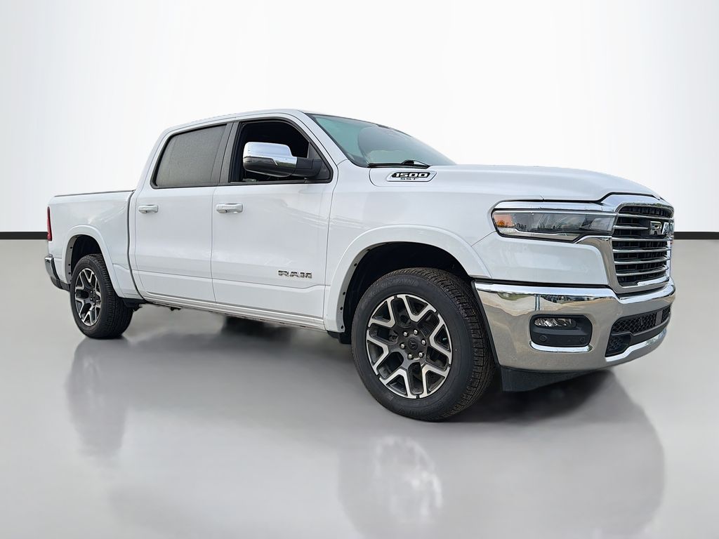 Bright White Clearcoat 2025 RAM 1500 Laramie Crew Cab 4WD Pickup Truck Four-Wheel Drive 8-Speed Automatic