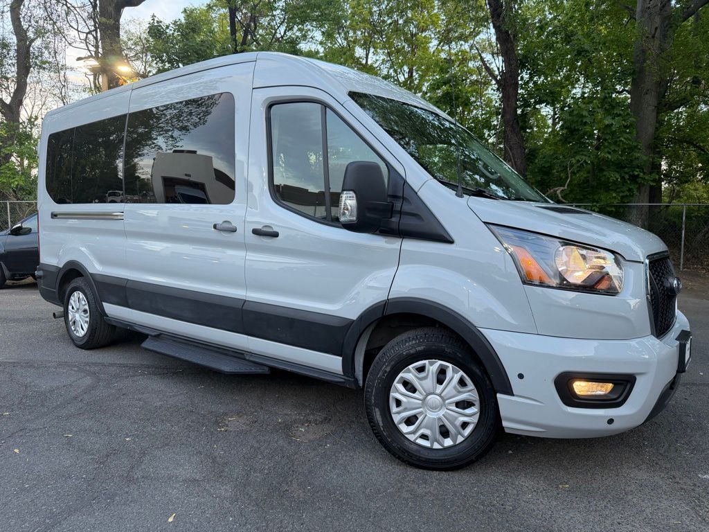 Avalanche Gray Metallic 2024 Ford Transit Passenger 350 XLT Medium Roof LB RWD Van Rear-Wheel Drive