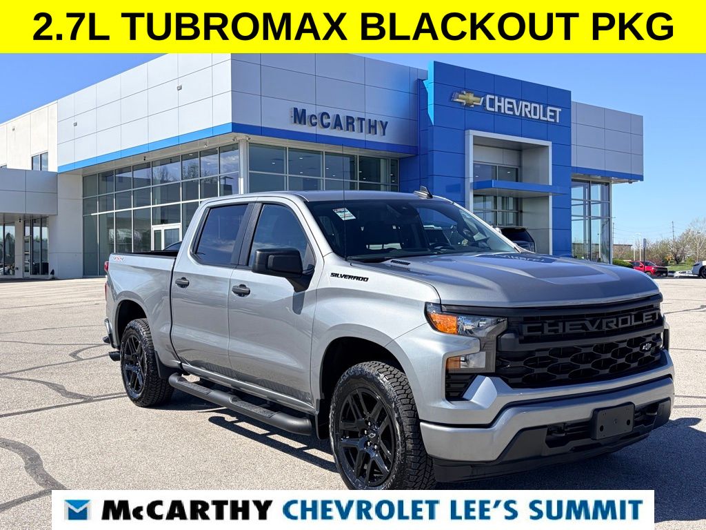 Sterling Gray Metallic 2025 Chevrolet Silverado 1500 Custom Crew Cab 4WD Pickup Truck Four-Wheel Drive 8-Speed Automatic