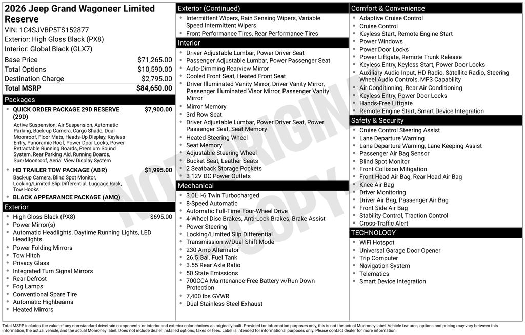 new 2026 Jeep Grand Wagoneer car, priced at $77,579