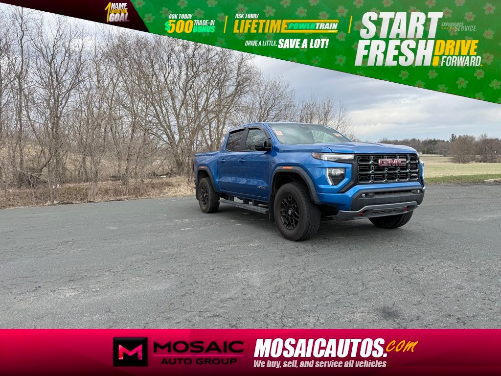 Blue 2023 GMC Canyon AT4 Crew Cab 4WD Pickup Truck Four-Wheel Drive 8-Speed Automatic