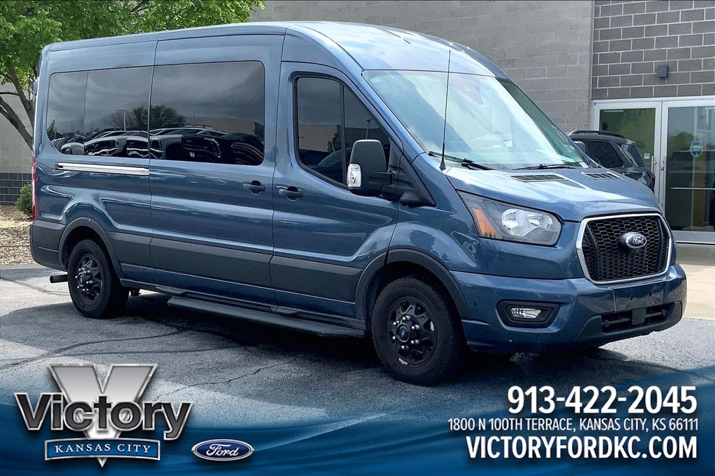 Blue Metallic 2024 Ford Transit Passenger 350 XLT Medium Roof LB AWD Van All-Wheel Drive