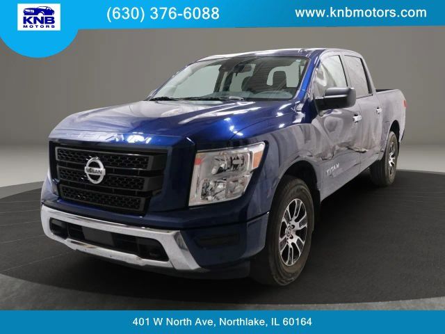 Deep Blue Pearl Metallic 2021 Nissan Titan SV Crew Cab 4WD Pickup Truck Four-Wheel Drive 9-Speed Automatic