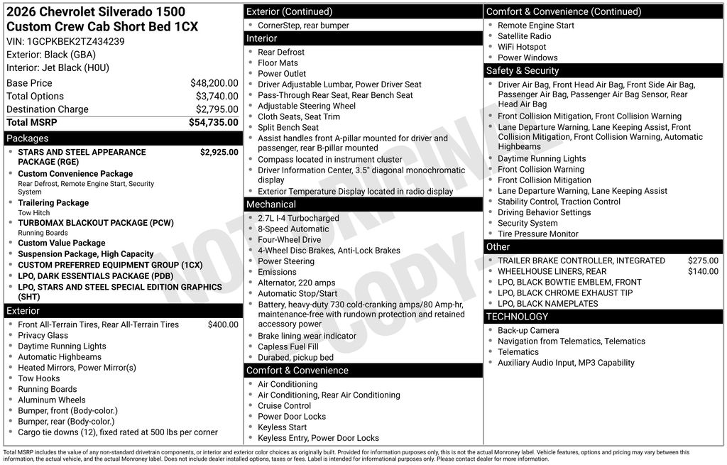 2026 Chevrolet Silverado 1500 Custom Black at South Hills Kia