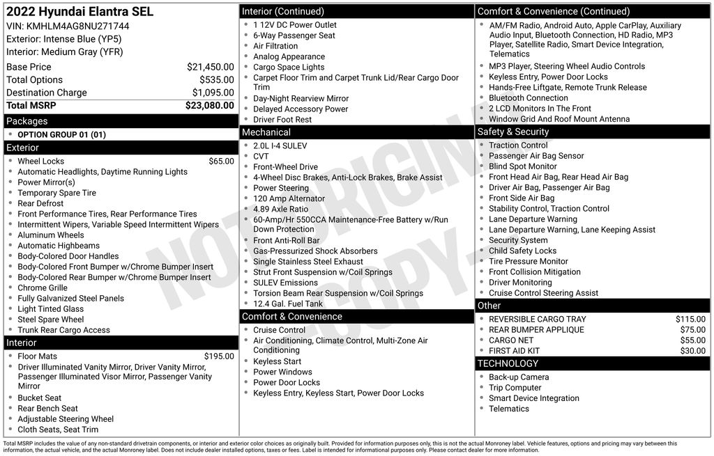 used 2022 Hyundai Elantra car, priced at $20,000