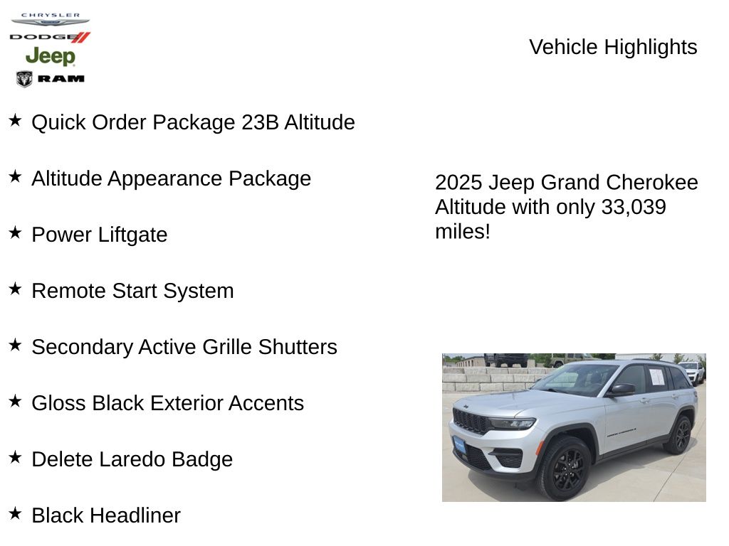 Used 2025 Jeep Grand Cherokee Altitude with VIN 1C4RJHAG8S8656191 for sale in Kansas City