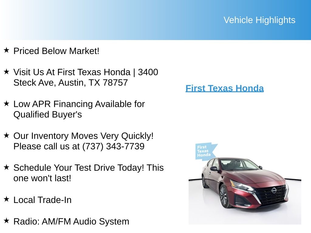 Used Car 2024 Nissan Altima  2.5 Sv For Sale Under $20,000 In Austin, Texas