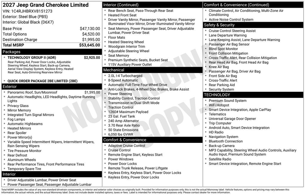 Gray (Steel Blue) 2027 Jeep Grand Cherokee SUV / Crossover Four-Wheel Drive 8-Speed Automatic
