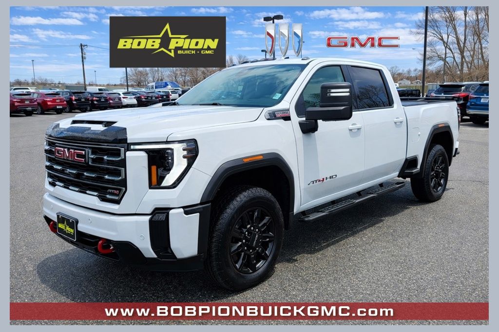 White 2025 GMC Sierra 3500HD AT4 Crew Cab 4WD Pickup Truck Four-Wheel Drive Automatic