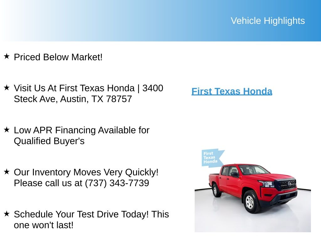 Used Car 2023 Nissan Frontier  S For Sale Under $30,000 In Austin, Texas