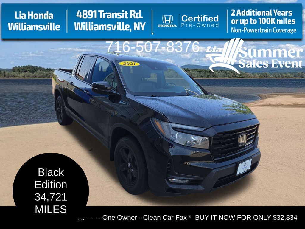 Crystal Black Pearl 2021 Honda Ridgeline Pickup Truck All-Wheel Drive 9-Speed Automatic