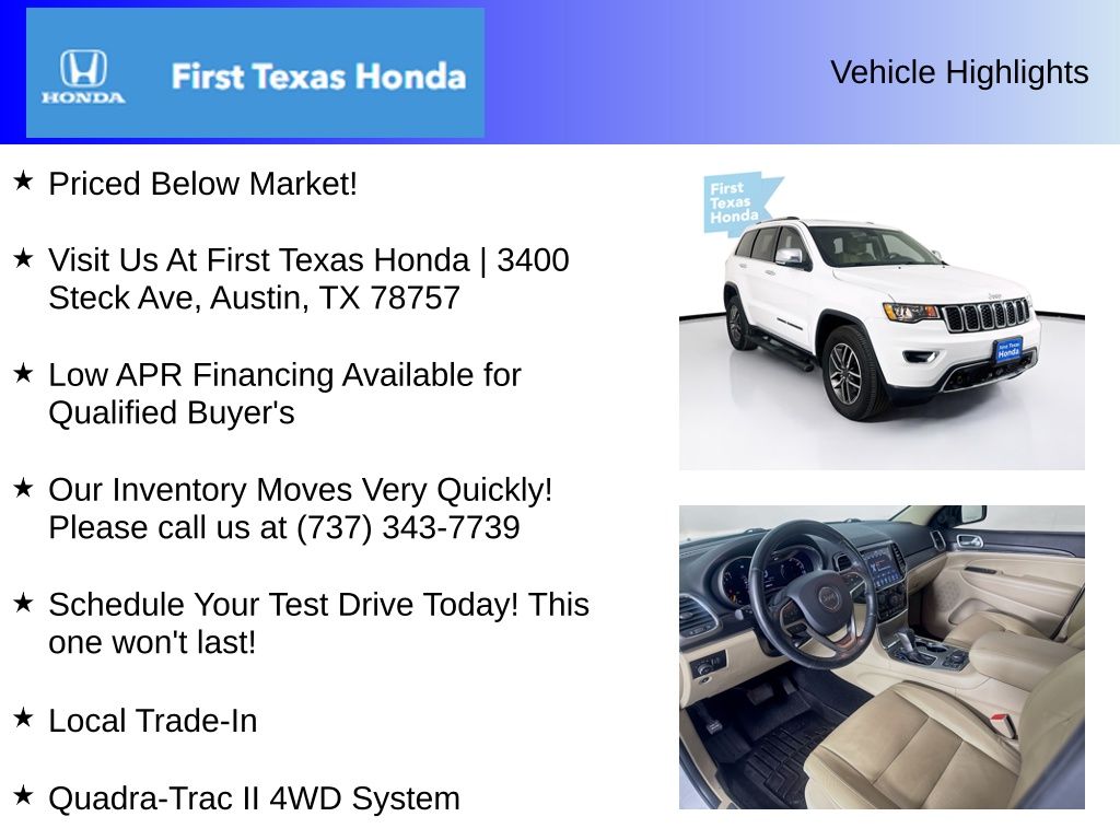 Used Car 2020 Jeep Grand Cherokee  Limited For Sale Under $20,000 In Austin, Texas