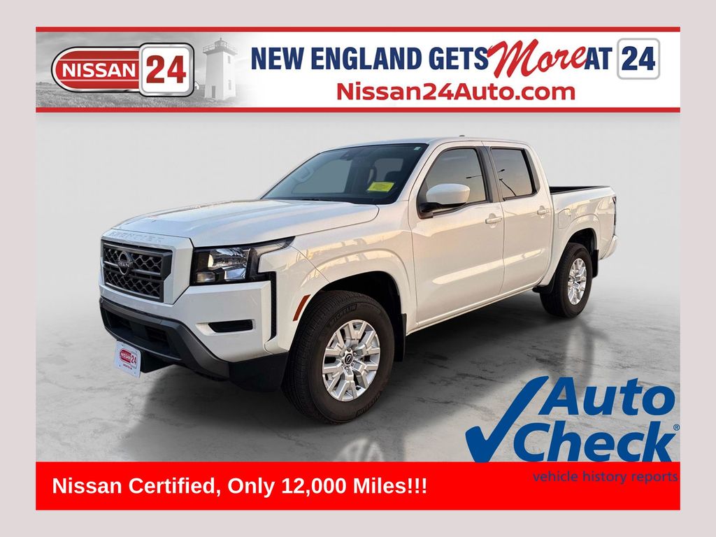 Glacier White 2023 Nissan Frontier SV Crew Cab 4WD Pickup Truck Four-Wheel Drive 9-Speed Automatic