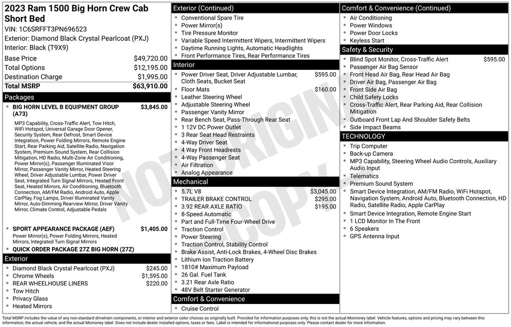 2023 Diamond Black Crystal Pearlcoat Ram 1500 Big Horn/Lone Star 4X4 Truck
