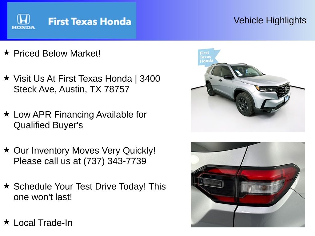 New Car 2025 Honda Pilot  Trailsport For Sale Under $50,000 In Austin, Texas