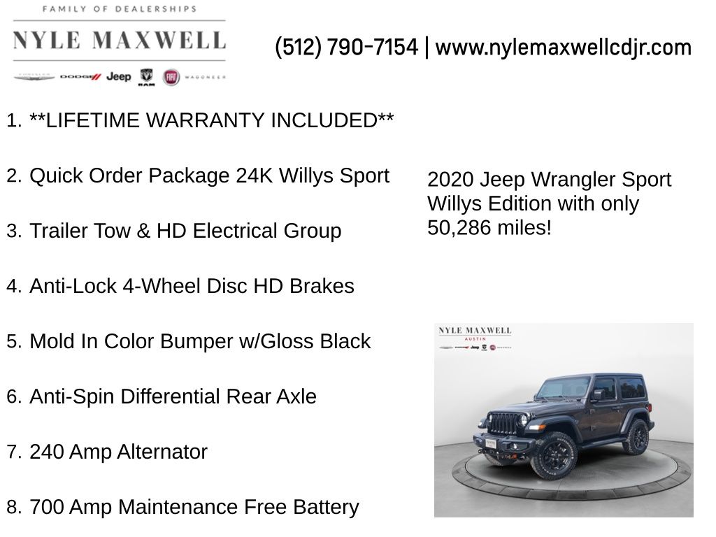 Used Car 2020 Jeep Wrangler  Willys Sport For Sale Under $30,000 In Austin, Texas