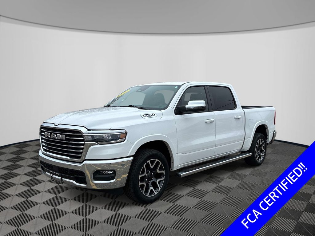 Bright White Clearcoat 2025 RAM 1500 Laramie Crew Cab 4WD Pickup Truck Four-Wheel Drive 8-Speed Automatic