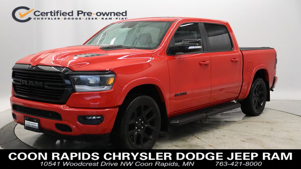 Flame Red Clearcoat 2021 RAM 1500 Laramie Crew Cab 4WD Pickup Truck Four-Wheel Drive 8-Speed Automatic